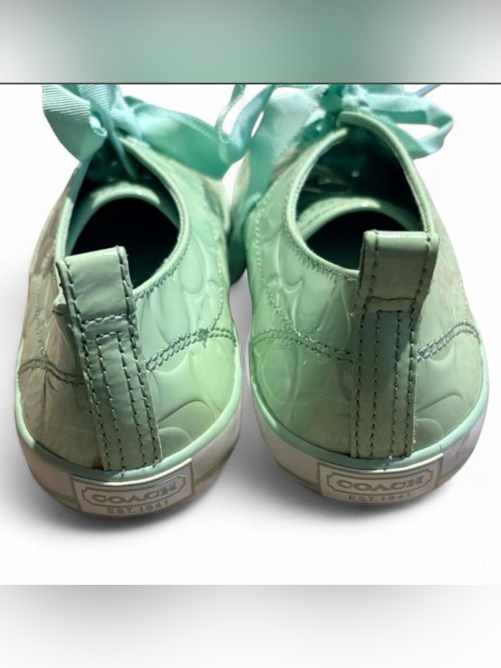 Coach Mint Green Quilted Lace-Up Sneakers - Picture 4 of 4